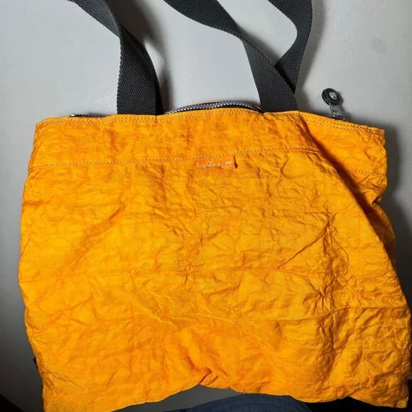 Kipling Orange Nylon Tote Bag With Black Straps & Zip Closure - Picture 2 of 15